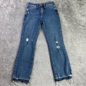 We The Free Jeans Women's 25 Blue Slim Straight Mid-Rise Ripped Button Fly